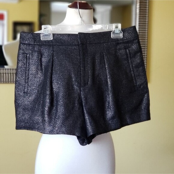 Helmut Lang Shimmer Pleated Shy Dress Shorts Black Silver Size 8 Pockets - Picture 2 of 7